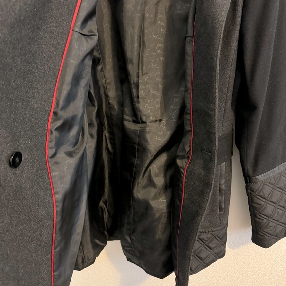 Kensie Women's Wool Blend Full Zip Overcoat Black Faux Leather Accent. S… - Picture 12 of 15